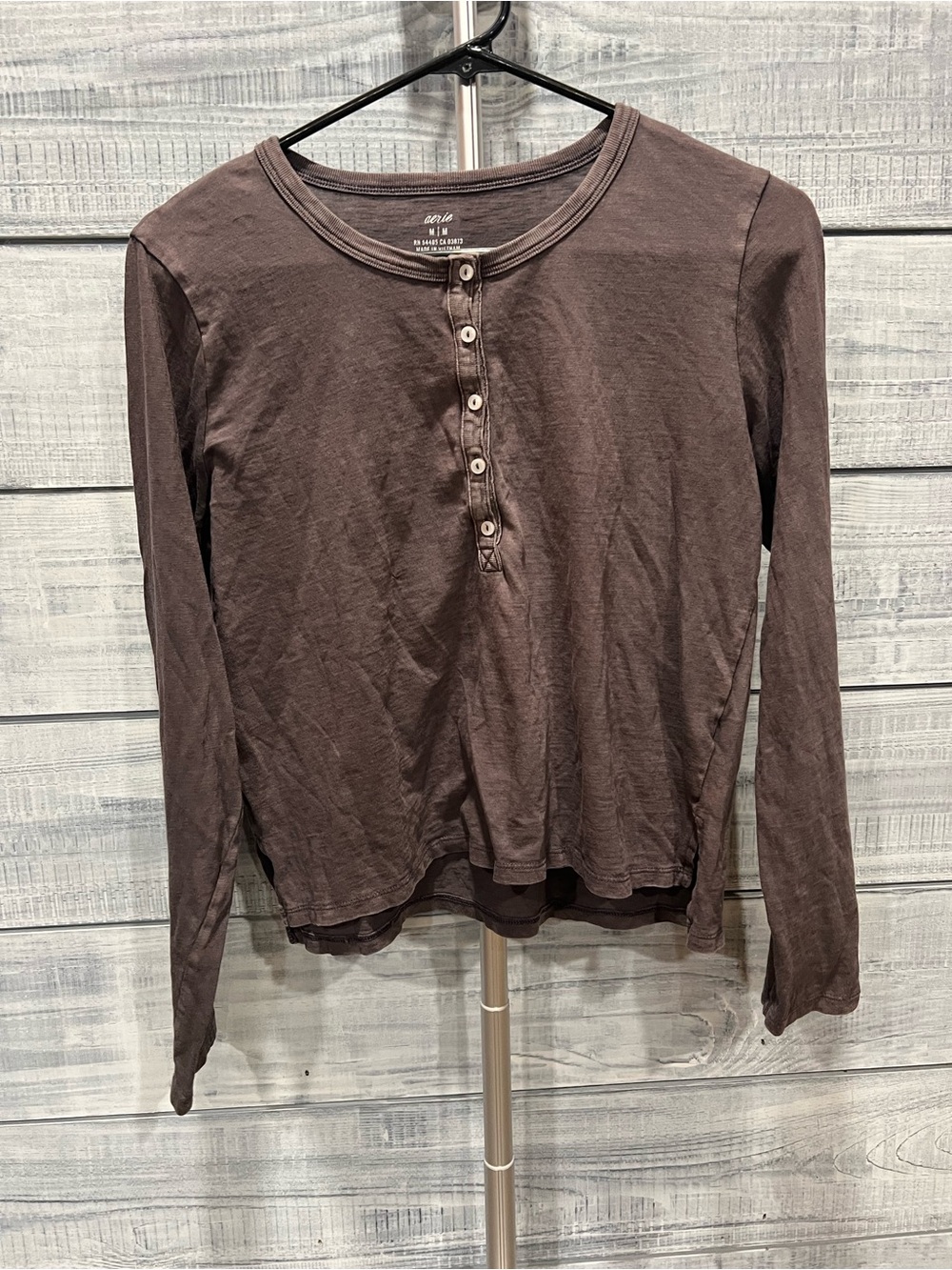 aerie Brown Long-Sleeve Henley Top